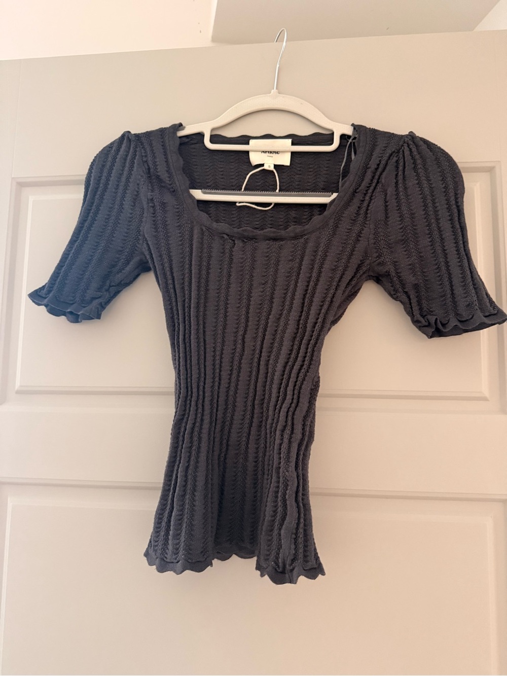 Charcoal Ribbed Scoop Neck Short Sleeve Top